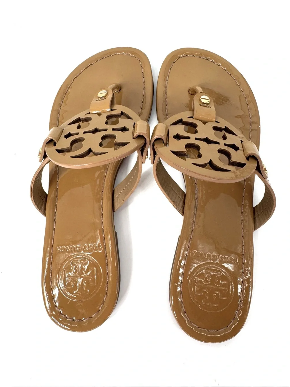 Tory Burch Miller Sandals Tan Patent Leather 6.5